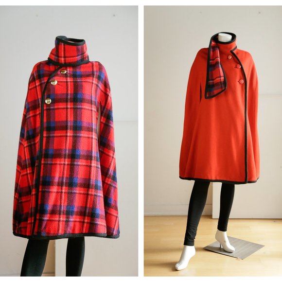 Unbranded |Vintage Jackets & Blazers - Vintage Reversible Red an NAvy Blue Wool Cape